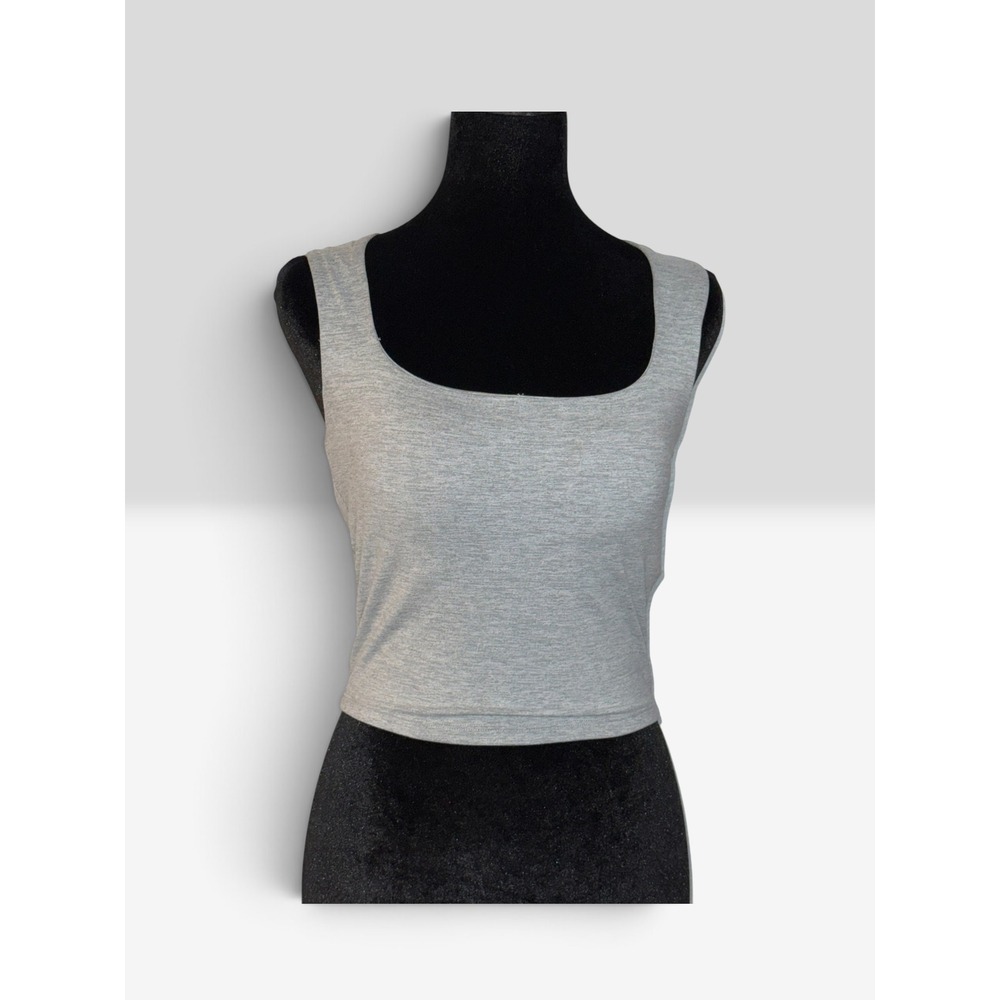 AS Revival Womens Heather Gray Square Neck Cropped Athletic Tank Top Medium